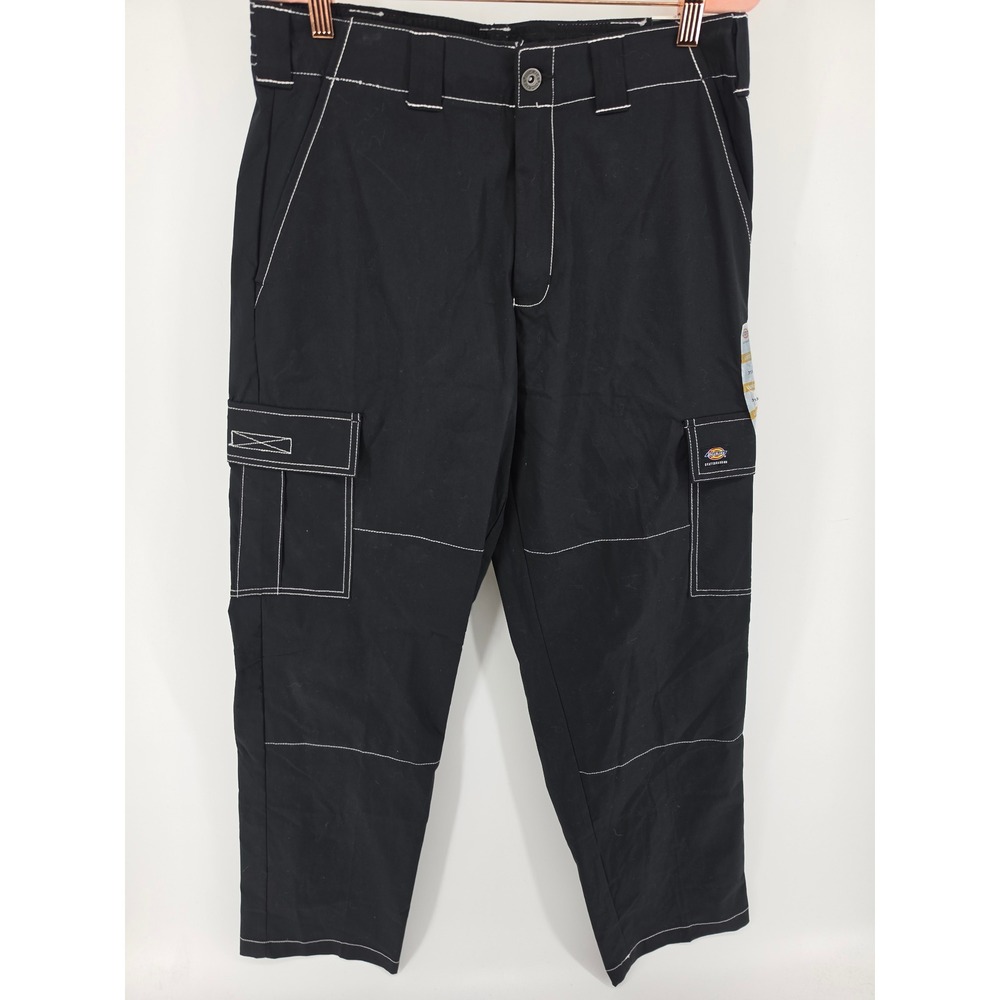 Dickies Skateboarding Loose Fit Cargo Pants Black White Stitch WPSK46BKX 31x32